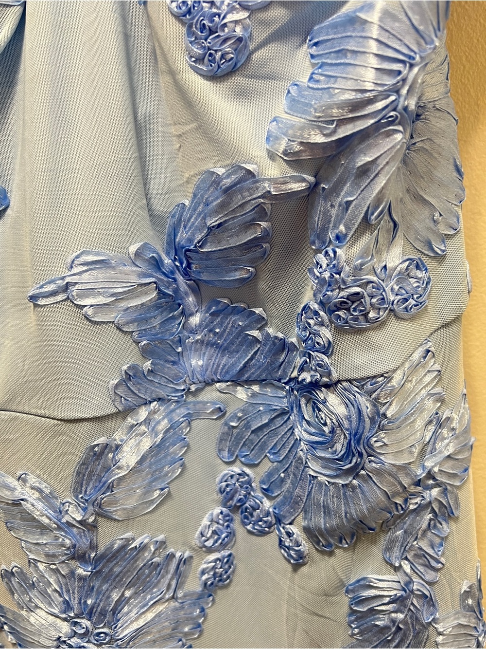 Strapless Light Blue Floral Appliqué Mini Dress - Picture 6 of 15